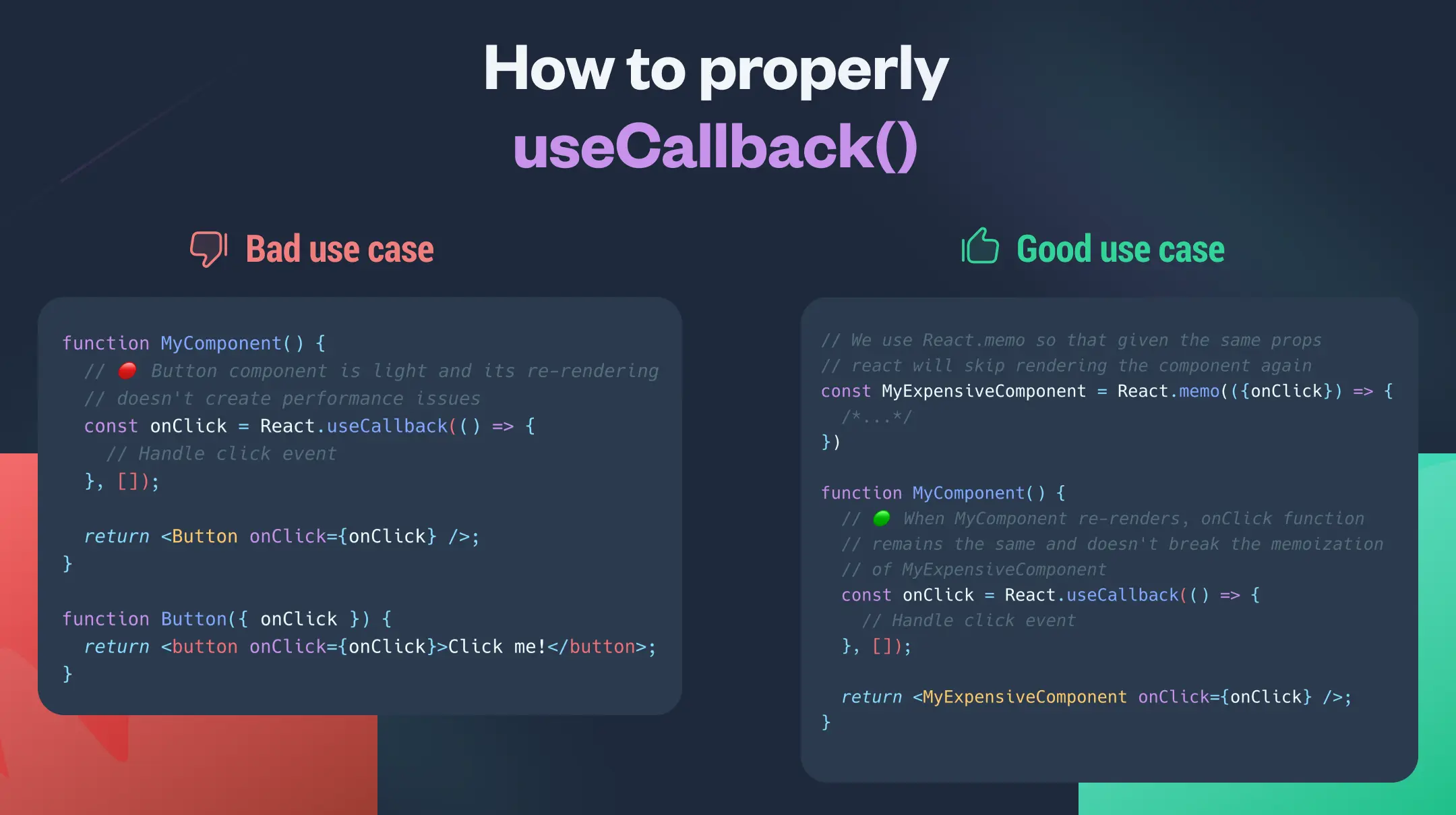 infographic explaining how to properly use useCallback hook