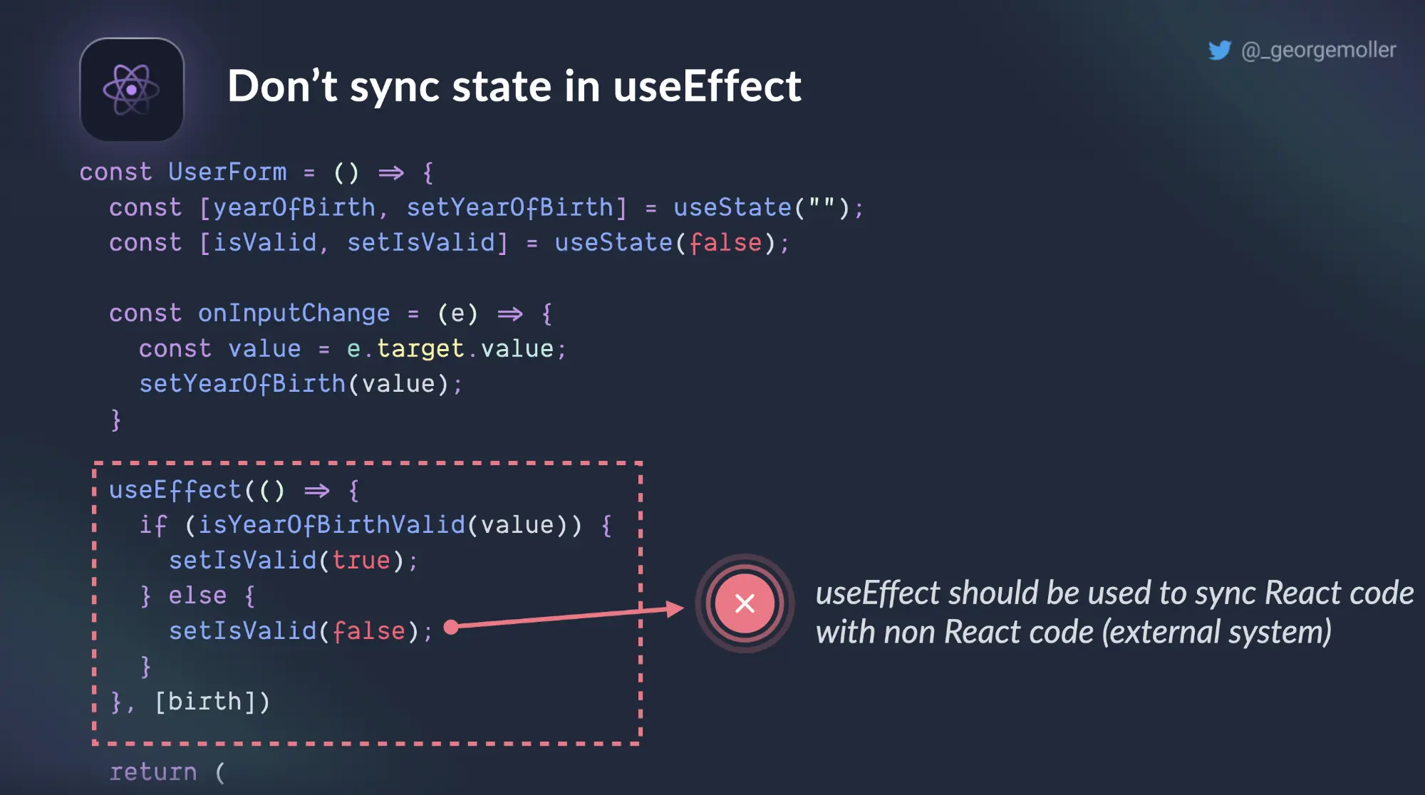 Don't sync state in useEffect